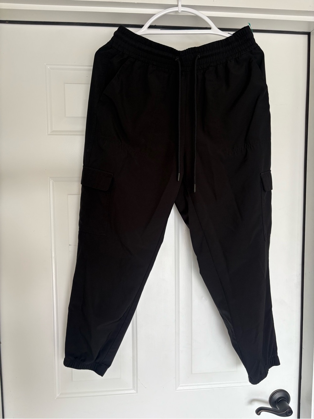 Men's Black Cargo Jogger Pants - Elastic Waist